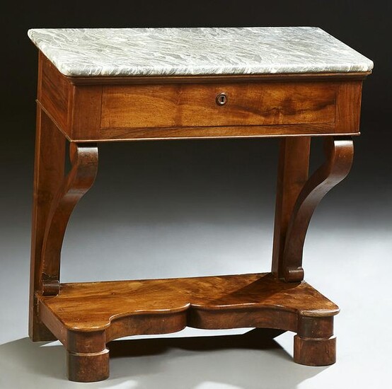 French Louis Philippe Carved Walnut Marble Top Console