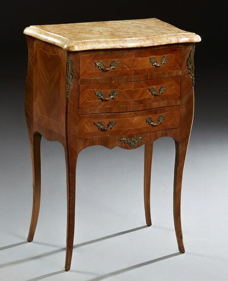 French Louis XVI Style Inlaid Carved Mahogany Marble