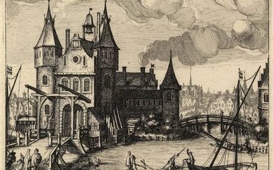 Frisius, Simon (±1580-1629). Views of Amsterdam. Three (of 5) etchings,...