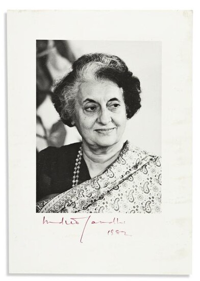 GANDHI, INDIRA. Photograph dated and Signed, bust