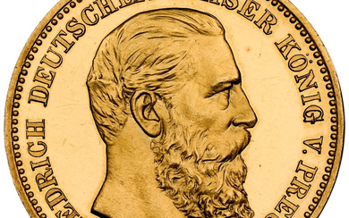 German States: , Prussia. Friedrich III gold Proof 20 Mark 1888-A PR65+ Ultra Cameo NGC,...