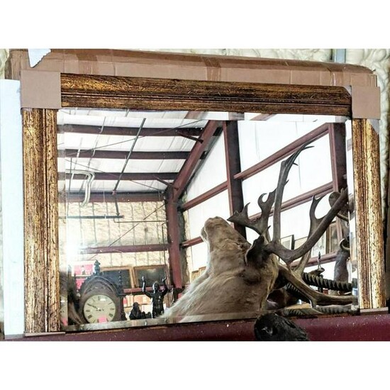 Gilt Wood-Grain Rustic-Style Beveled Mirror