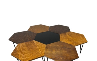 Gio Ponti for Isa Bergamo. Seven honeycomb, hexagonal, coffee tables,...