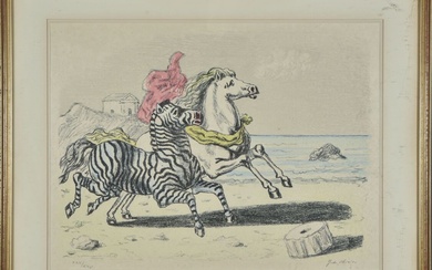 Giorgio de CHIRICO (1888-1978). Zèbre et cheval sur la plage. Lithographie en couleur sur Japon...