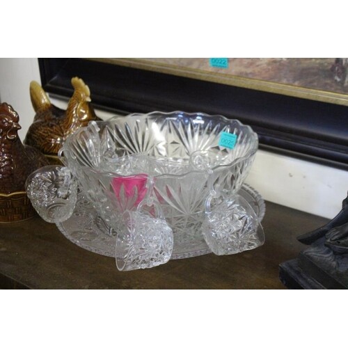 Glass Punch Bowl with 11 Punch Cups