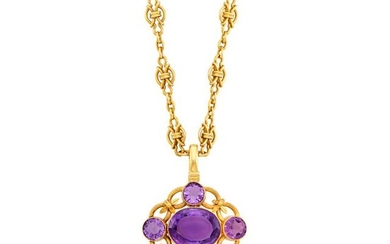 Gold and Amethyst Pendant with Gold Chain Necklace