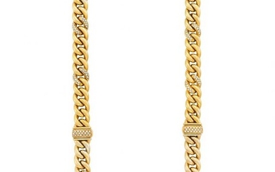 Gold and Diamond Curb Link Necklace/ Bracelets Combination