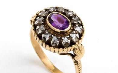 Gold and silver ring with diamonds and amethyst, Late 19th century