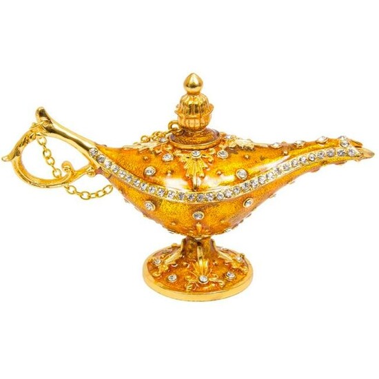 Golden Genie Jeweled Lamp Trinket Box