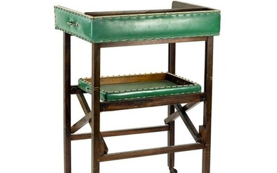 Green Leather Clad Bar Cart Tray Table
