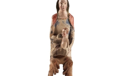 Große Schnitzfigur einer Madonna mit Kind
