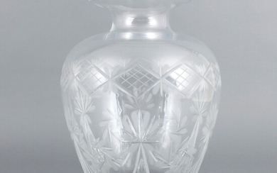 Grote balustervormige kristallen vaas met geslepen decor, 40 x...