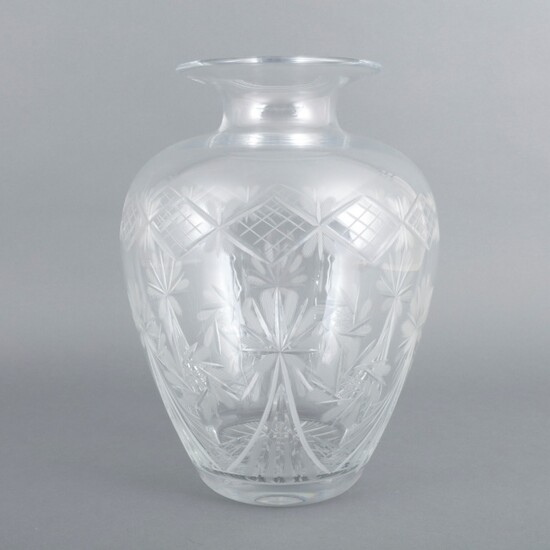 Grote balustervormige kristallen vaas met geslepen decor, 40 x...