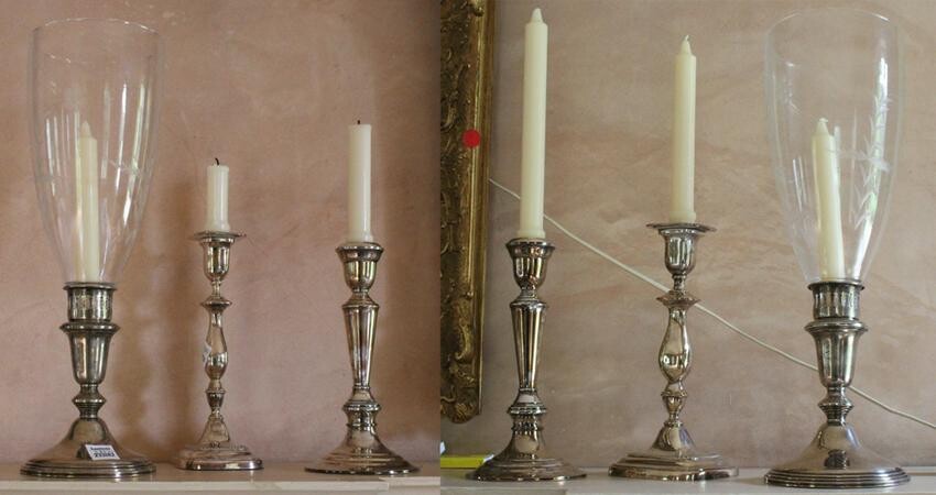 Grouping of Sterling and Silver Plate Candle Holders
