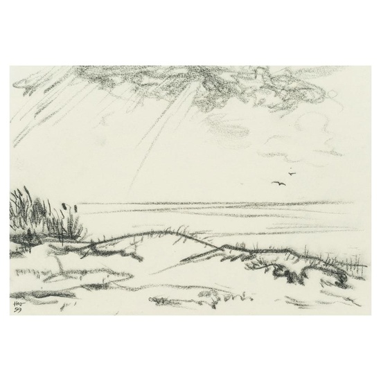 H. WINGLER (1896-1981), Beach on Sylt, 1959, Charcoal