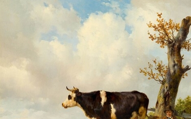 HENDRIKUS VAN DE SANDE BAKHUYZEN(1795 La Haye 1860)Berger avec des vaches. 1837.Huile sur bois. Signé...