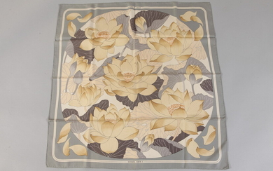 HERMES GREY, PINK AND BEIGE SILK "CARRE" SCARF WITH FLORAL...