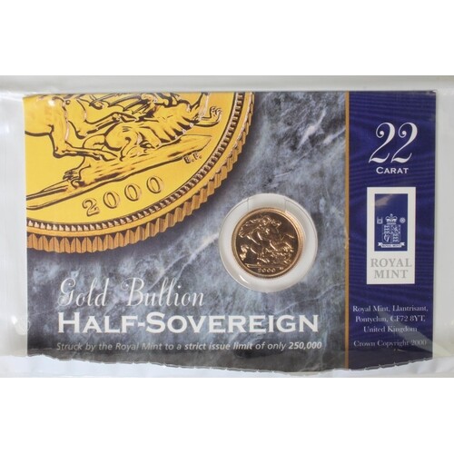 Half Sovereign 2000 BU in the Royal mint card