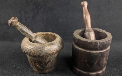 Hand Carved Wooden Mortar and Pestle Pair