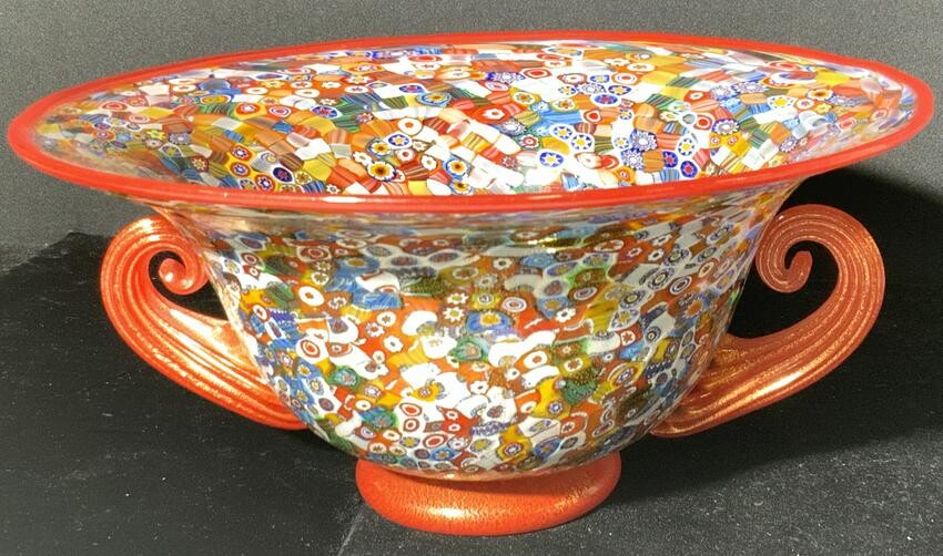 Hand Formed Millifiori Murano Style Art Glass Bowl