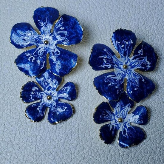 Hand Made Jumbo Italian Enamel Floral Ear Rings