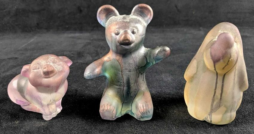 Hand Painted Murano Reuven Glass Animals Set Of Three
