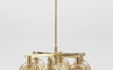 Hans-Agne Jakobsson a brass and glass "T 348/6" chandelier, Markaryd second half of the 20th century
