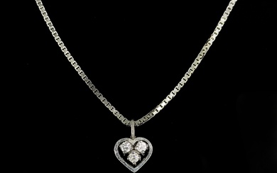 Heart-shaped diamond pendant with venetian necklace, 750/18K white gold (both hallmarked), total we
