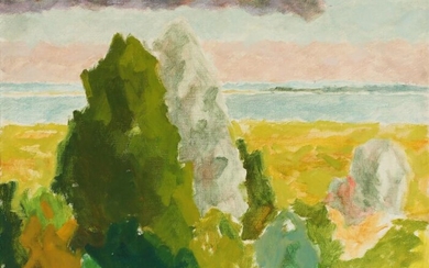 NOT SOLD. Helge Daner Jensen: Landscape. Signed Helge Jensen 46. Oil on canvas. 63 x 81 cm. – Bruun Rasmussen Auctioneers of Fine Art