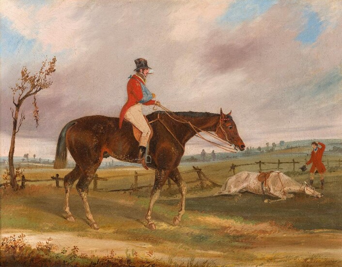 Henry Thomas Alken, British 1785-1851- The fall; oil on canvas, signed and indistinctly dated 'H. Alken. Jun...' (lower right), 36 x 45.6 cm. Provenance: With Arthur Ackermann, London. Note: Alken was best known for his sporting and animal scenes...