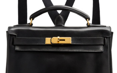 Hermès 28cm Black Calf Box Leather Kelly Ado Backpack...