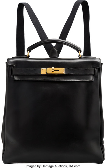 Hermès 28cm Black Calf Box Leather Kelly Ado Backpack...