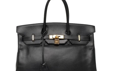 Hermès - Birkin 35 epsom noir, garniture en métal plaqué or Handbag