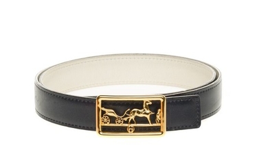Hermès - Ceinture Reverso en cuir box noir et cuir Epsom gris perle Belt