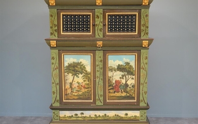(-), Hollandse beschilderde kast versierd met gestoken mascarons,...