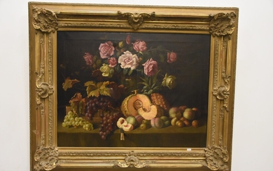 Huile sur toile "Nature morte" signée Jos Van Genegen (70 x 91cm)