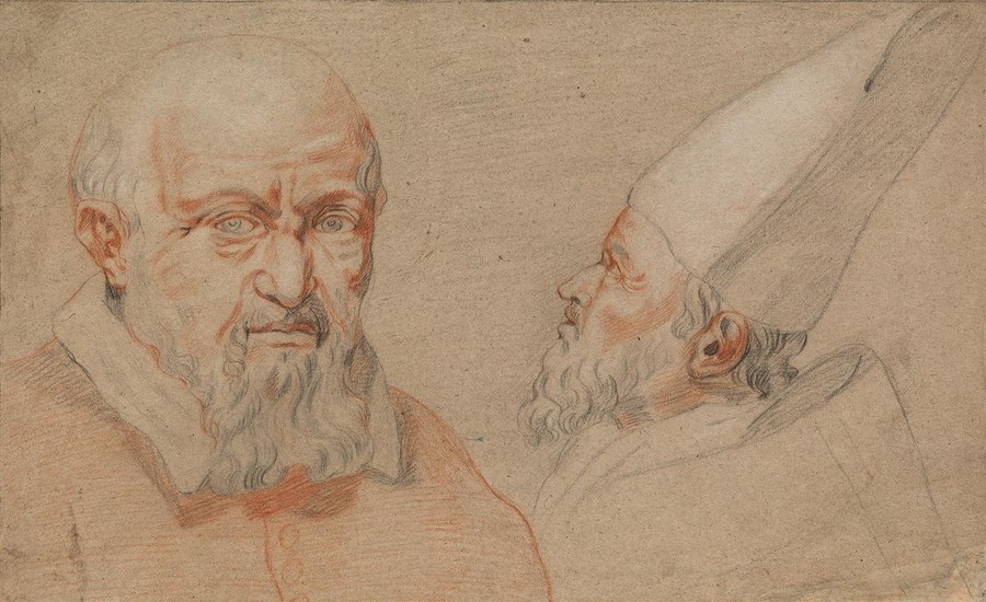 ITALIAN SCHOOL, 17TH CENTURY Portrait Studies of a Bishop. Red, white and black...