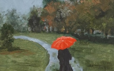 Ian Webb (1943 - ) - The Red Umbrella 24 x 18.5cm