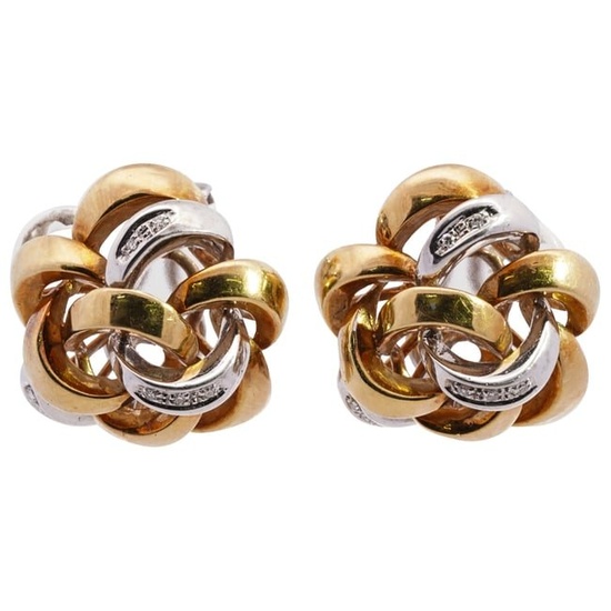 Italian 18k Gold and Diamond Fancy Knot Earrings
