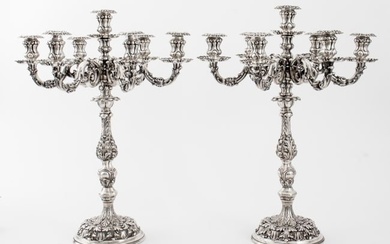 Italian Baroque Style Silver Candelabra, Pair