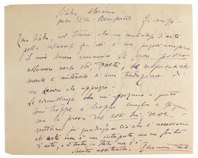 Italian Literature. Collection of autograph letters etc, by Pellico, Manzoni, Duse, Verga, Benelli, and others, C19