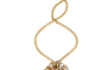 Jadeite Jade, Diamond, Gold Pendant-Necklace The pendant features carved...