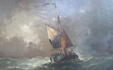 Jan Mooyman (1936-2018) - Schip op woelige zee