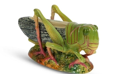 Jerome Massier Majolica Vase Modeled as a Grasshopper