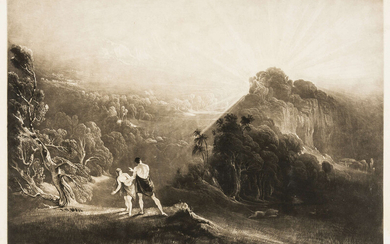 John Martin (1789-1854) Approach Of The Archangel Michael, proof from: The Paradise Lost of Milton