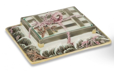 Josiah Wedgwood & Sons Majolica Argenta 'Ocean' Crate Sardine Box and Cover On Integral Stand
