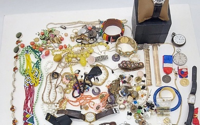 LOT DE BIJOUX FANTAISIES comprenant colliers, broches, pendentifs, boucles d'oreilles, bracelets, pendentifs, montres et divers...
