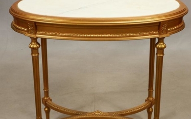 LOUIS XVI STYLE GILT WOOD AND MARBLE TOP TABLE