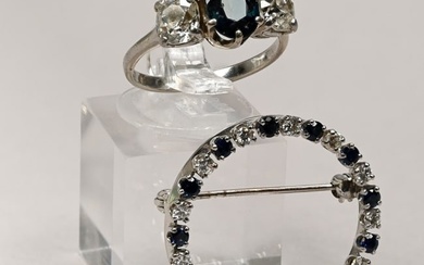 Ladies White Gold,Diamond & Sapphire Ring & Brooch