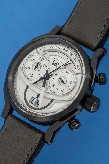 L&JR - Chronograph Day and Date Multi-layer White Dial with Grey Strap Swiss Made - S1501 - Men - Brand New